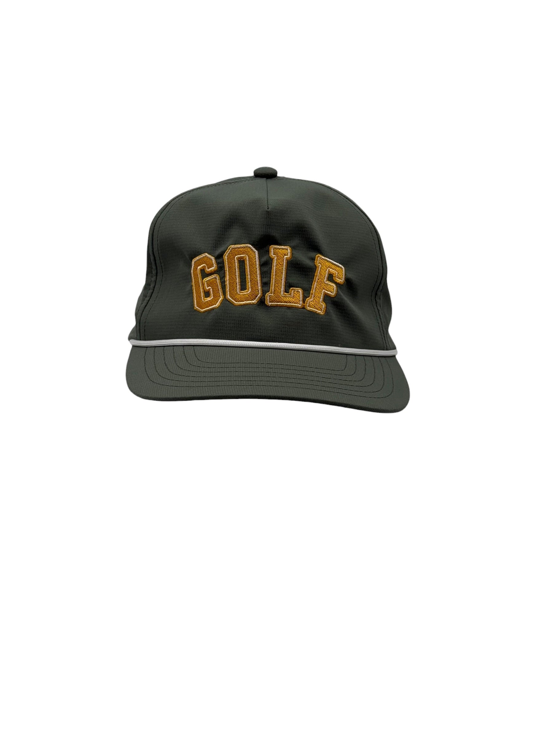Moss green performance golf rope hat angled view