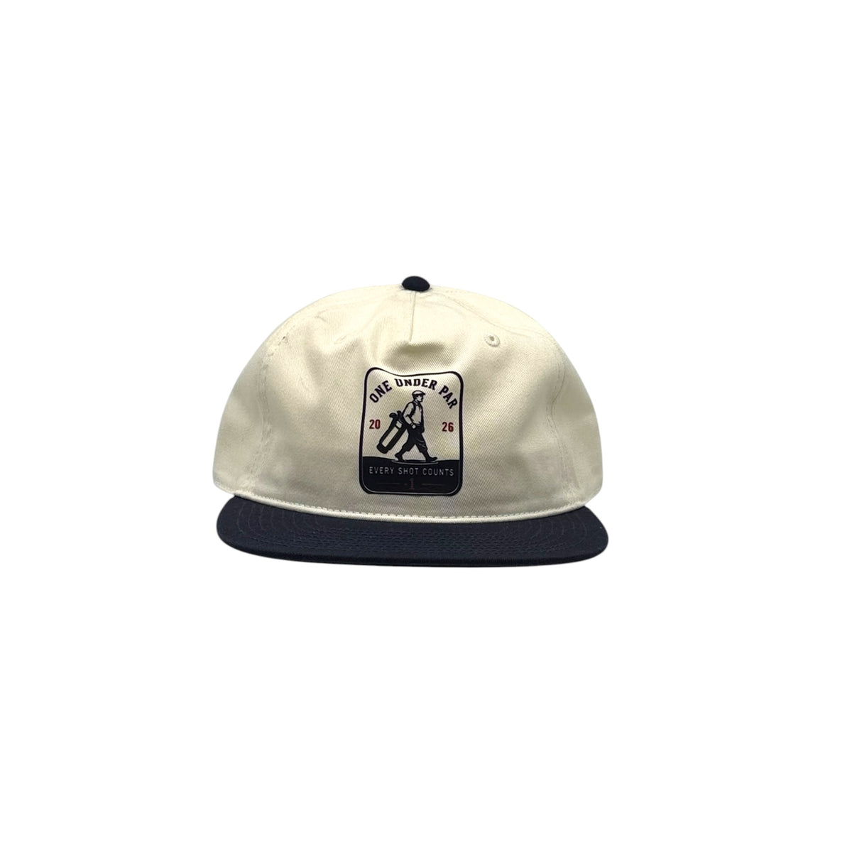 Every Shot Counts natural and navy hat side view