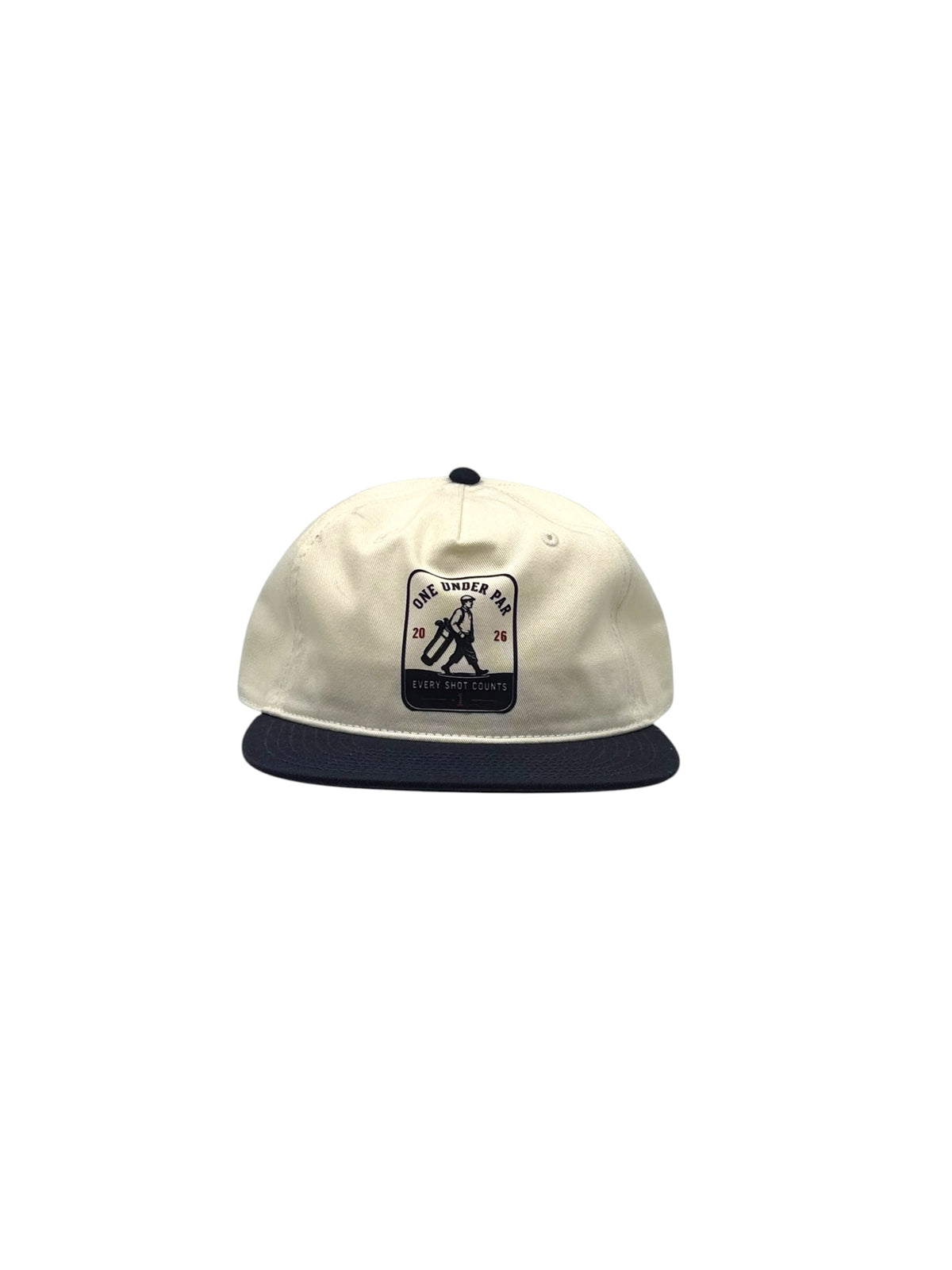 Every Shot Counts natural and navy hat side view