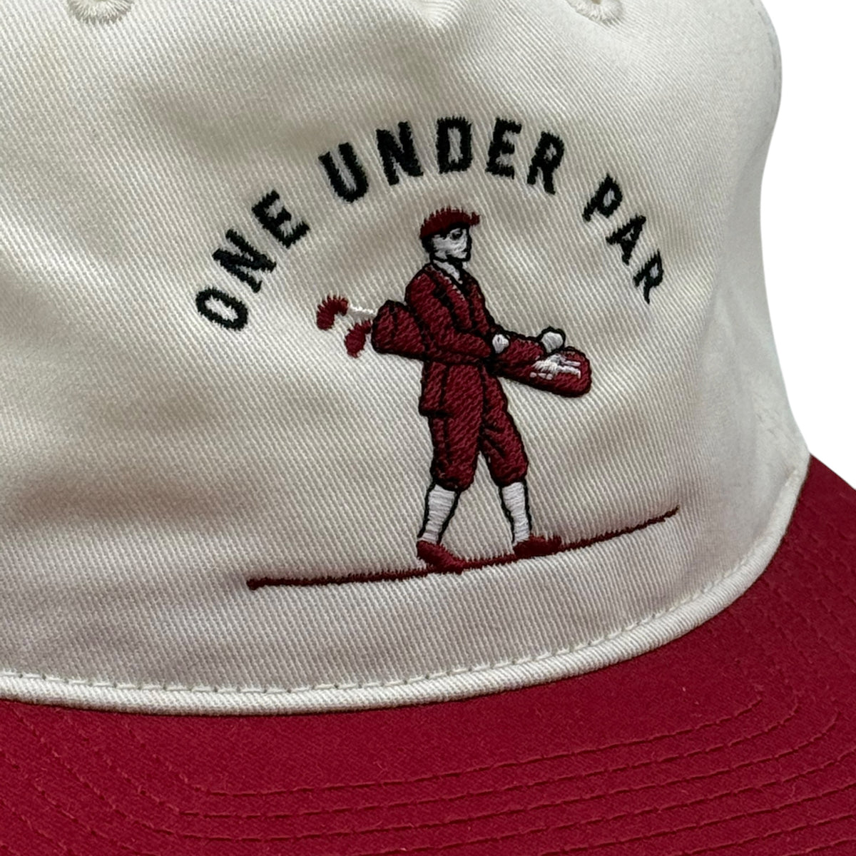 Vintage Golfer natural and cardinal grandpa hat front view