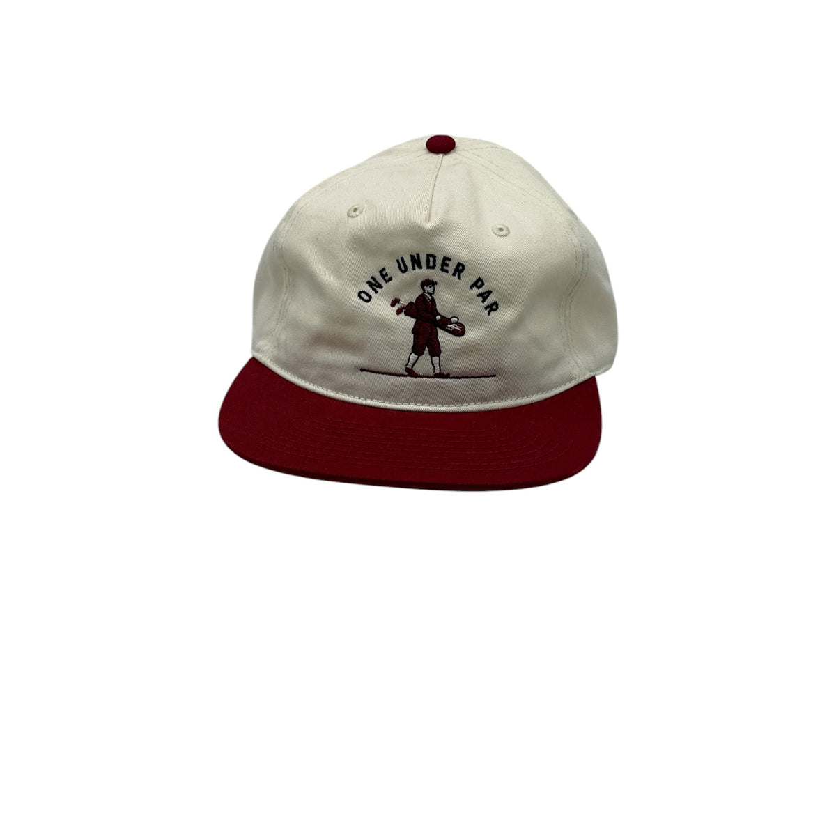 Vintage Golfer natural and cardinal hat angled view