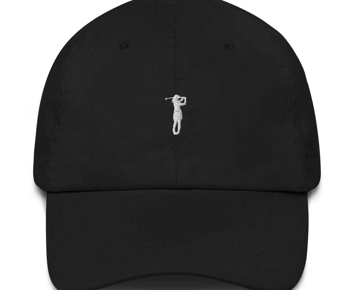 Girl Golfer black embroidered dad hat front view