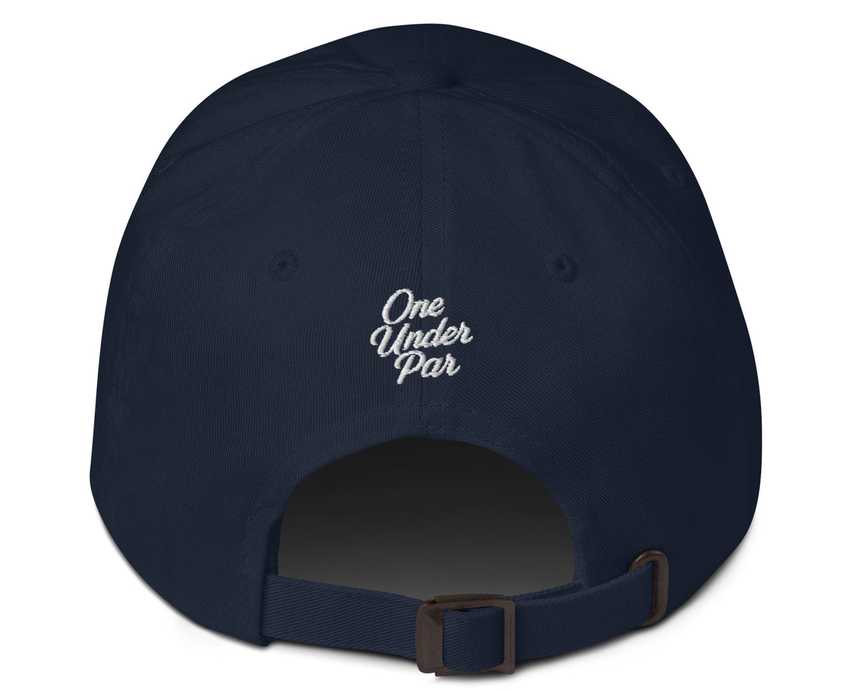 Girl Golfer navy hat back embroidery and buckle