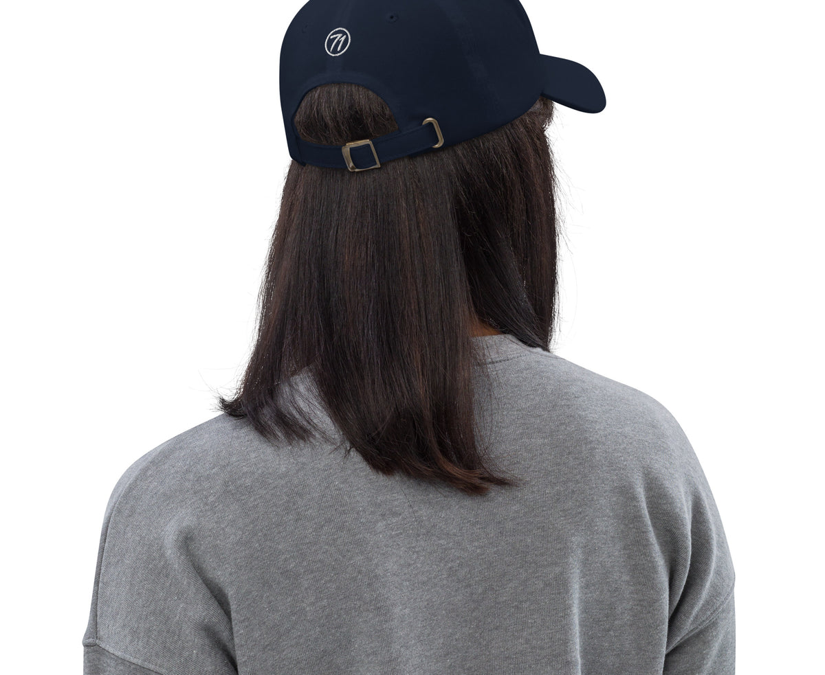 Every Shot Counts navy golf hat rear embroidery detail