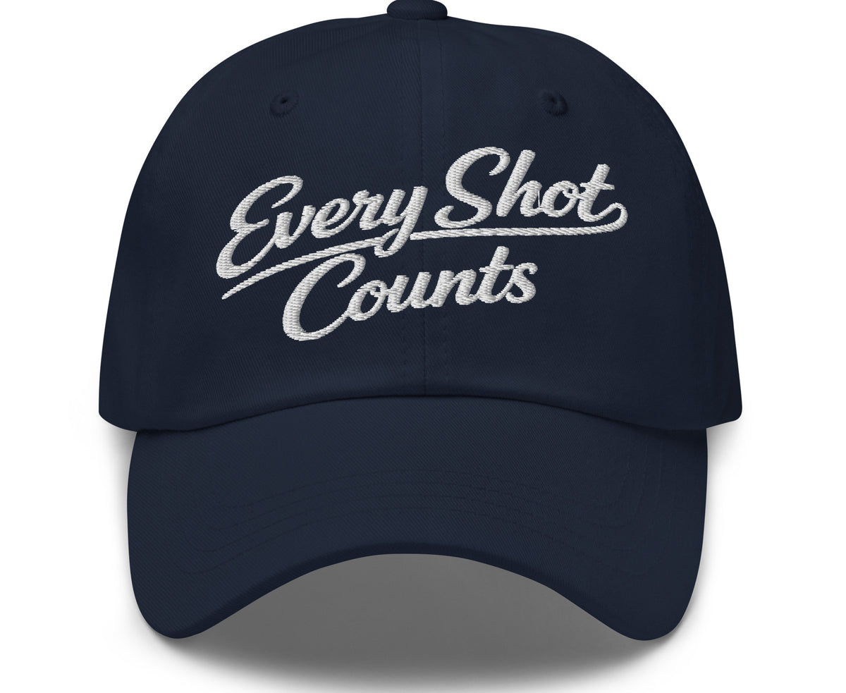 Every Shot Counts navy embroidered golf hat front view
