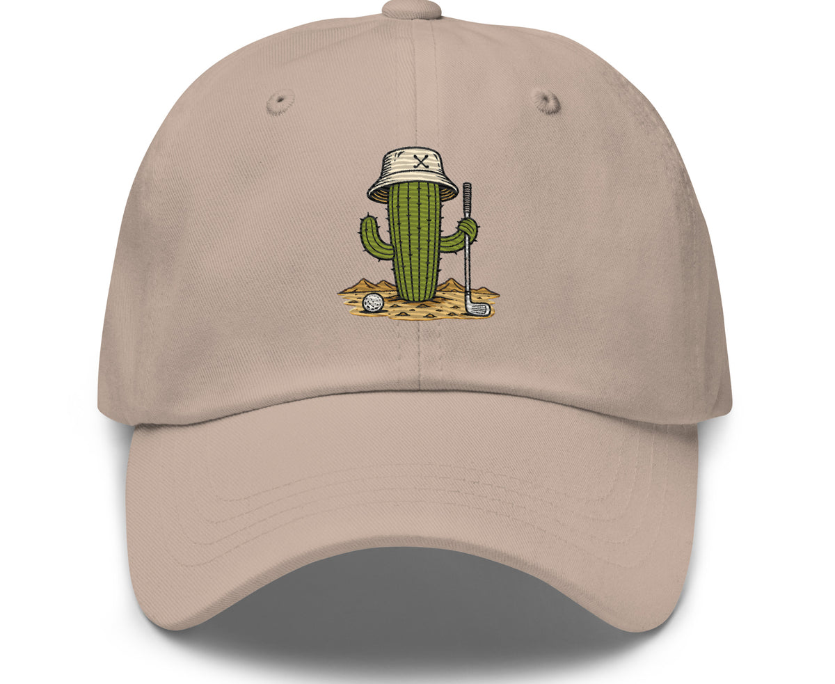 Golf Cactus dad hat in stone, front view