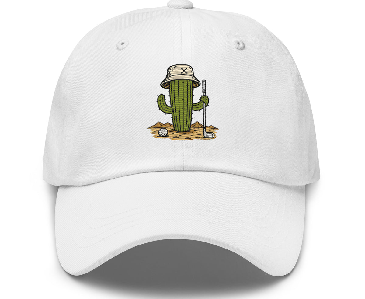 Golf Cactus dad hat in white, front view