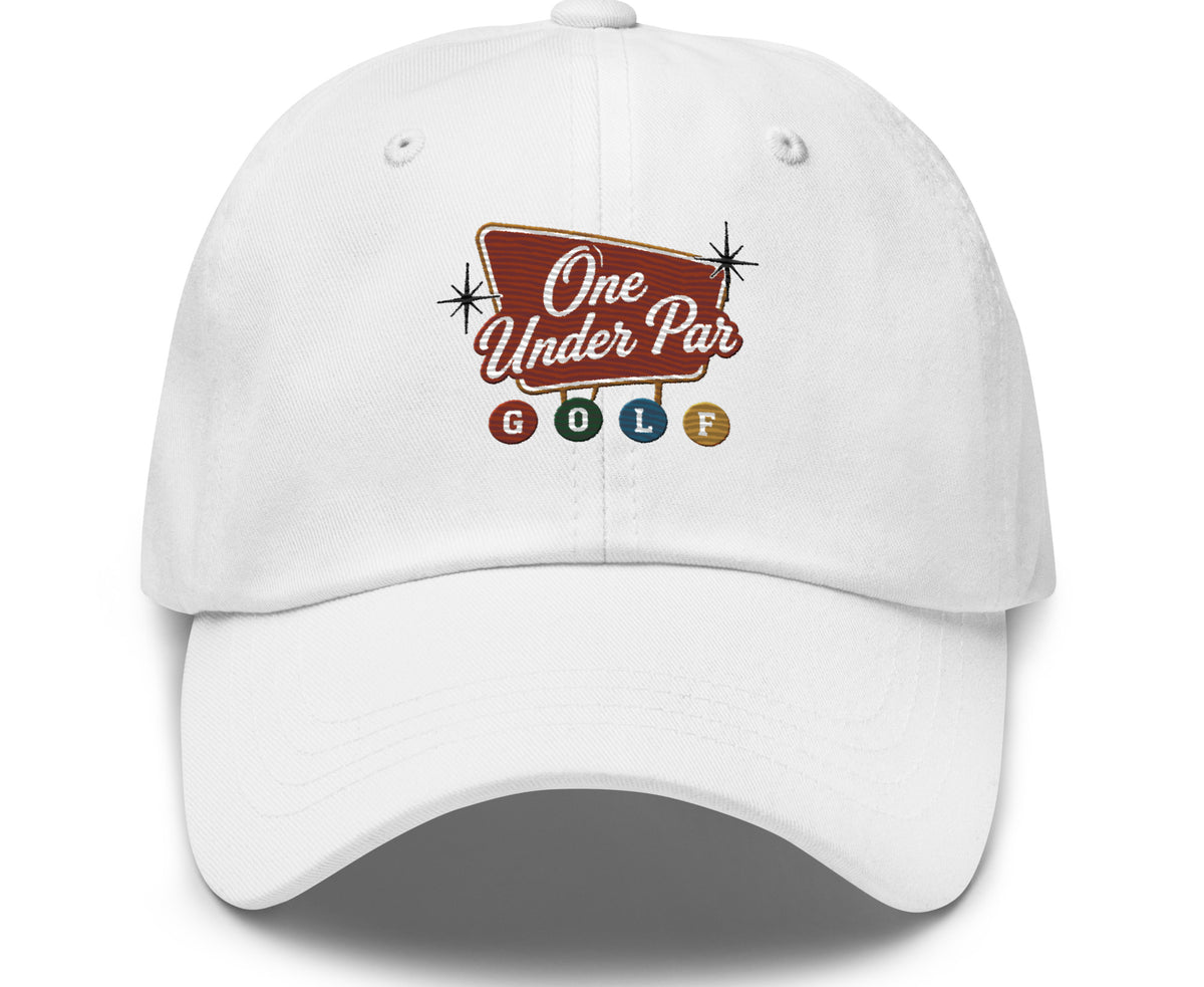 Vegas Style white embroidered golf hat front view