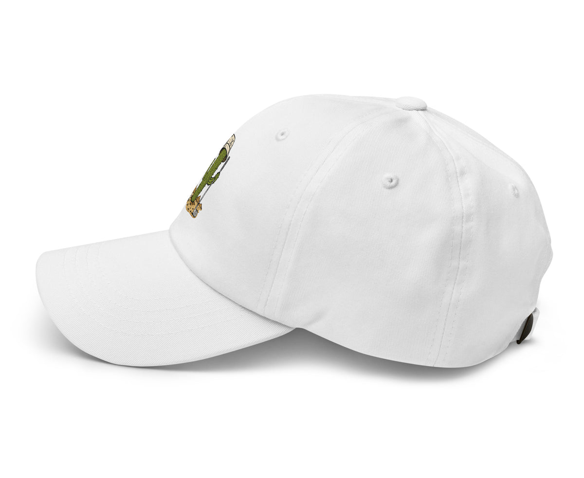 Golf Cactus white dad hat, left side