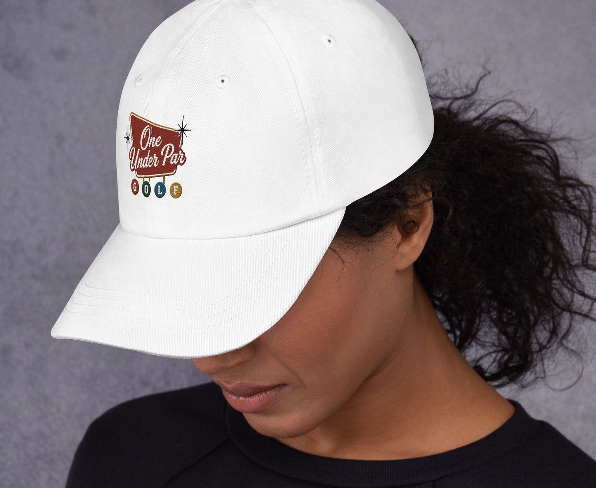 Vegas Style white golf hat side detail