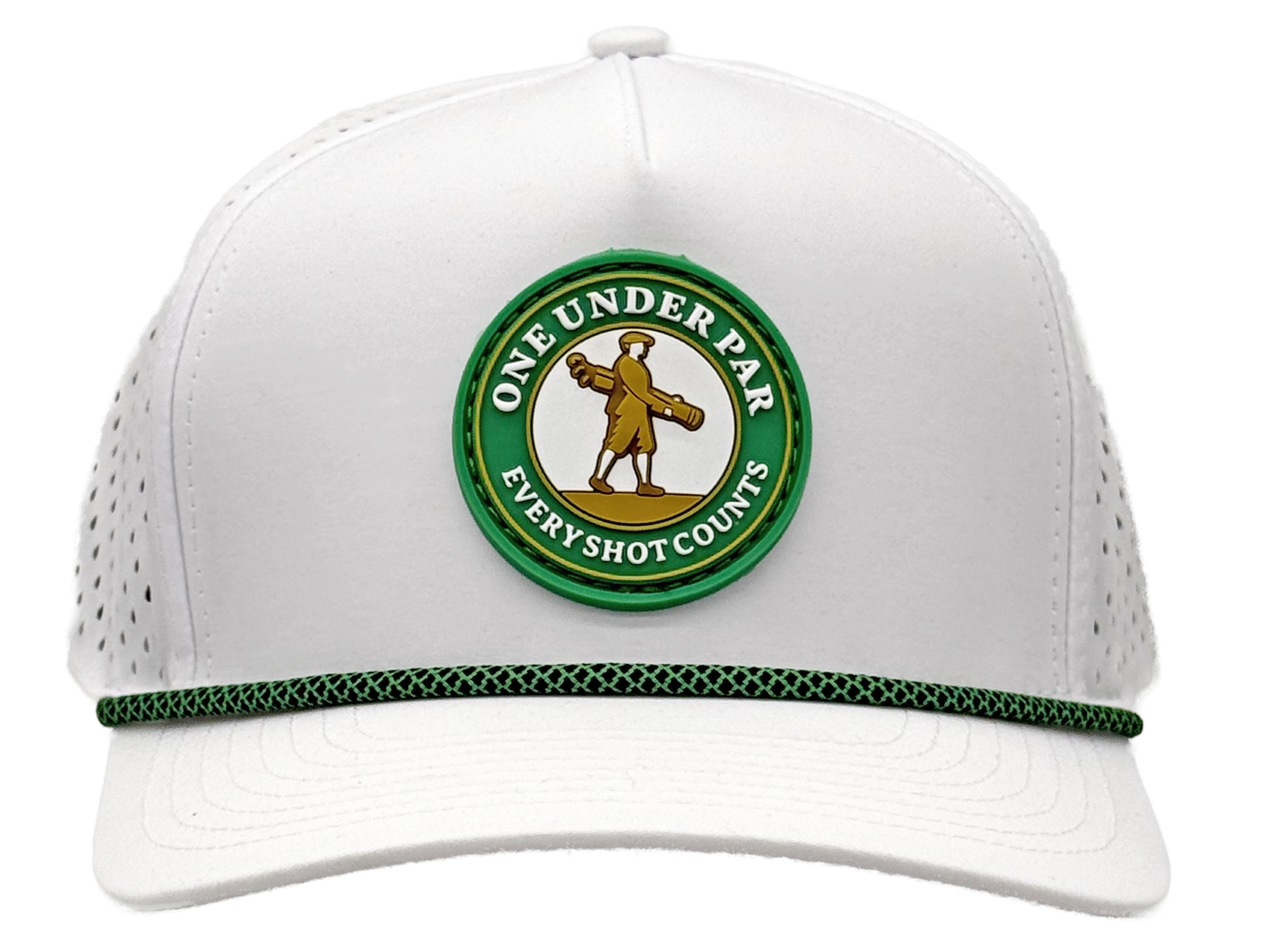 Golden Boy white performance rope hat, front view
