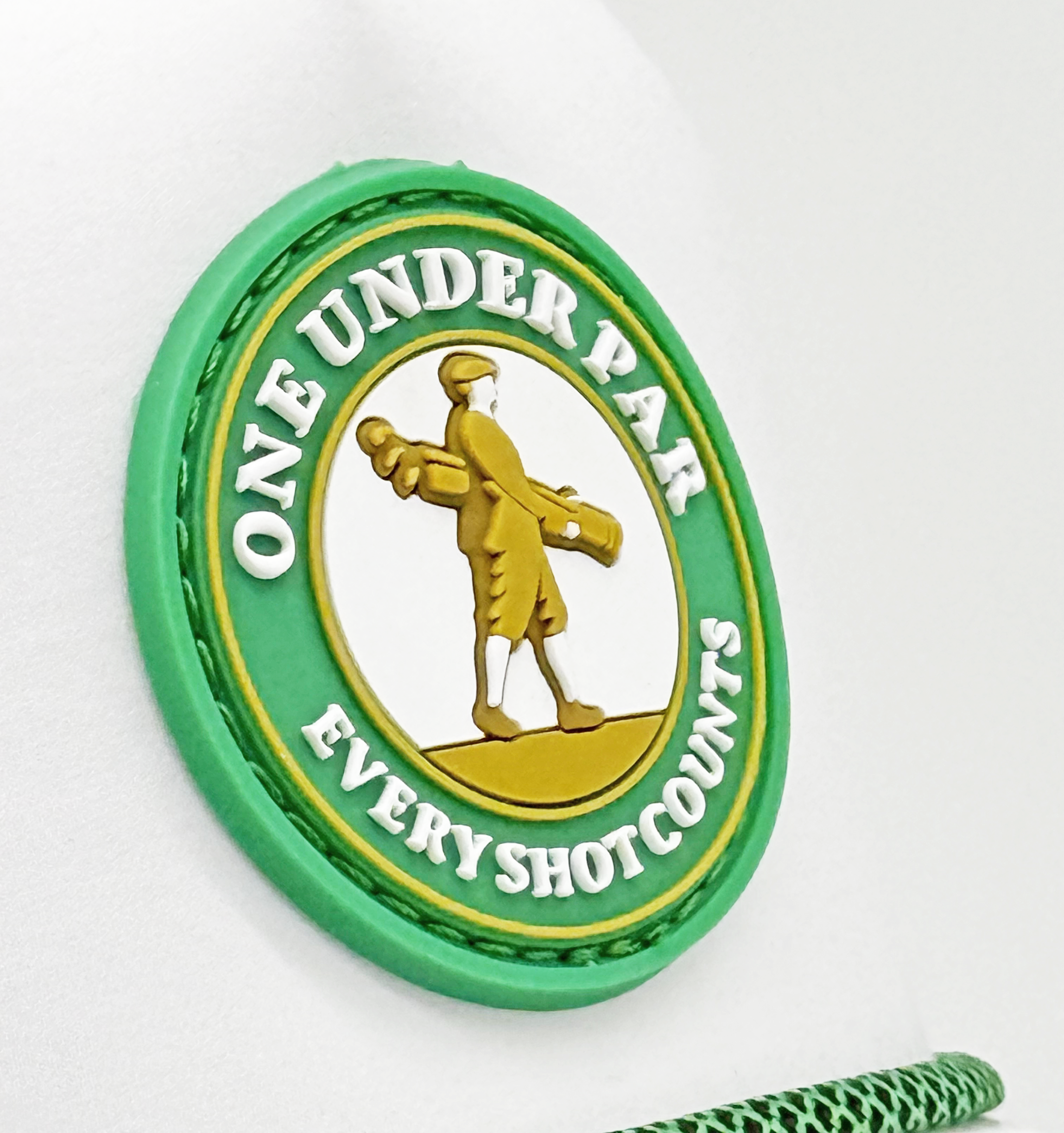 Golden Boy dimensional PVC patch, angled close-up