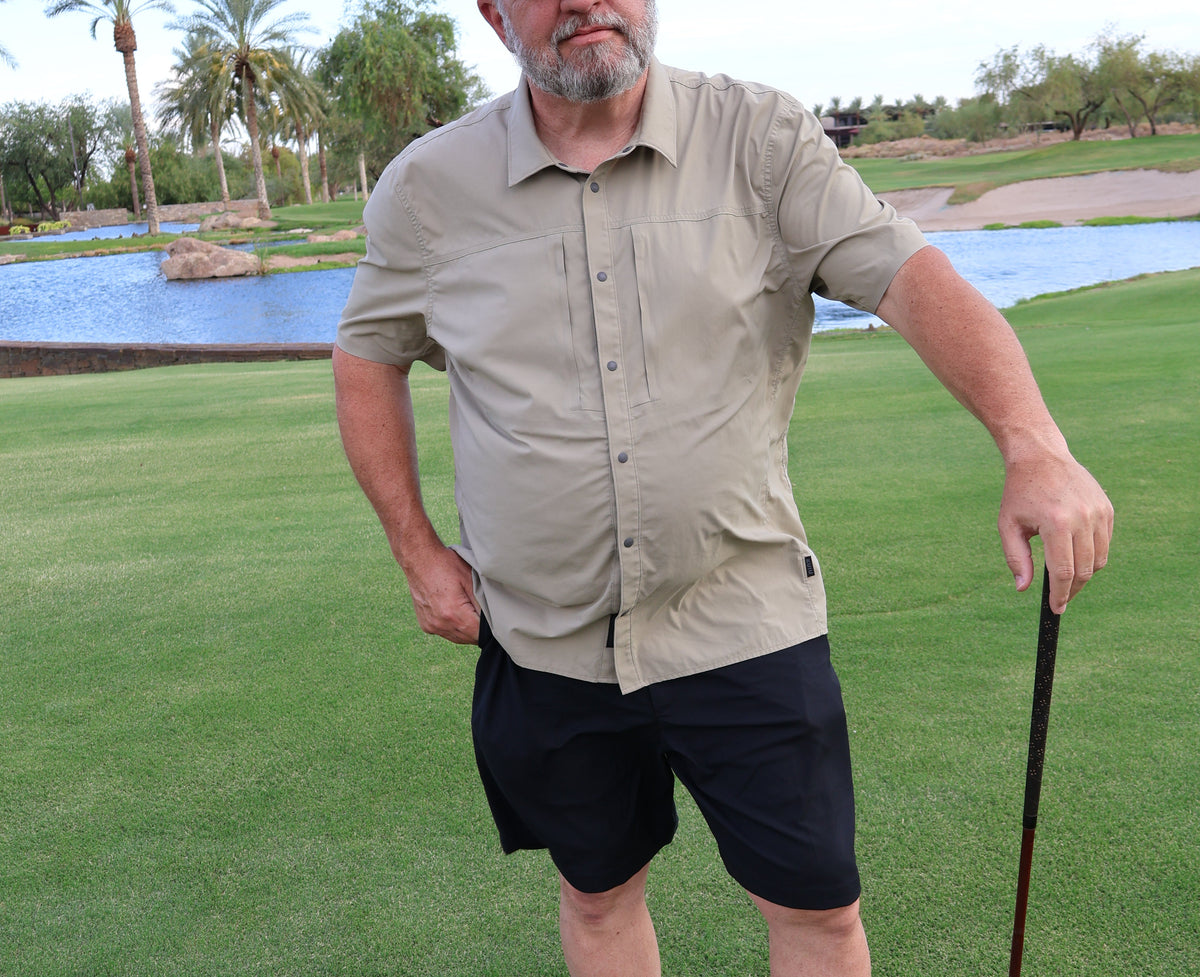 Golfer wearing the One Under Vintage two-tone patch hat at Vistancia Golf Club