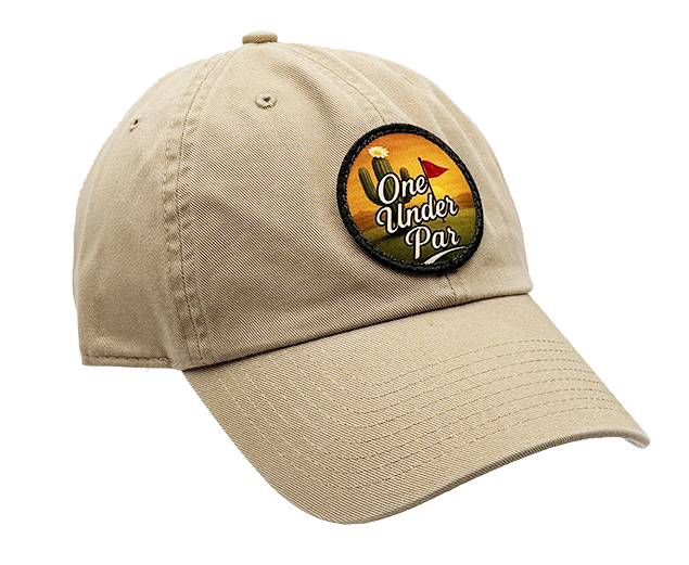 Desert Golf khaki patch hat, angled front view