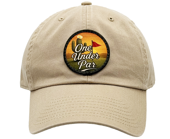 Desert Golf khaki cactus patch hat, front view