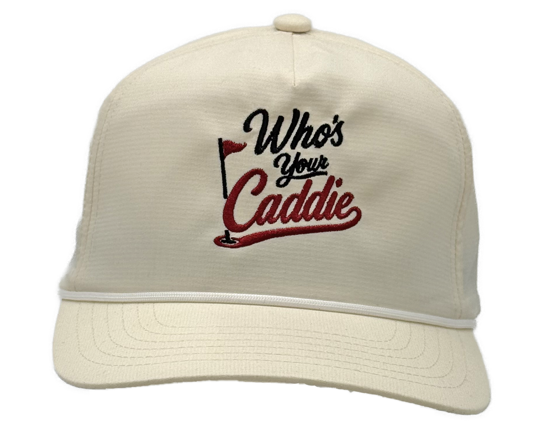 Who’s Your Caddie ivory performance rope hat front view