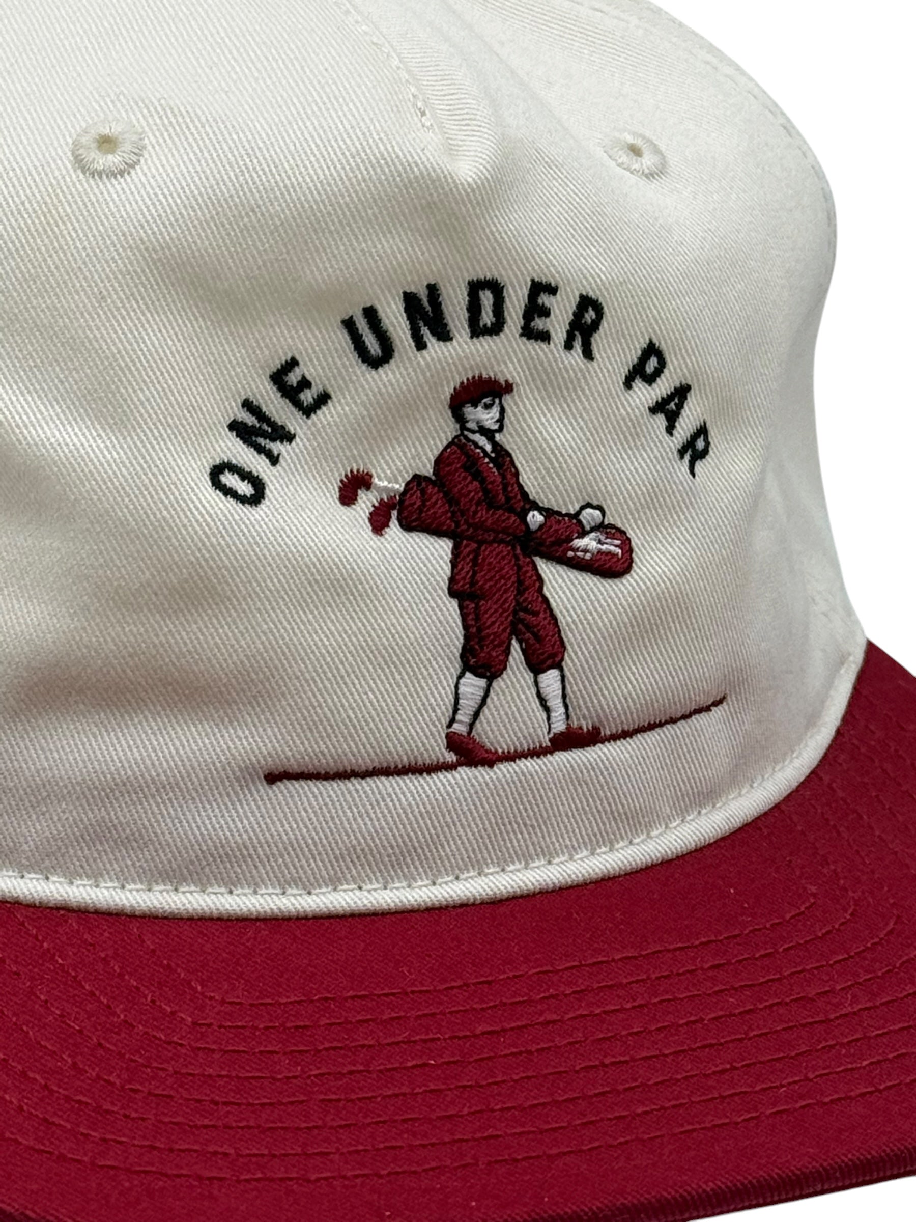 Vintage Golfer natural and cardinal grandpa hat front view