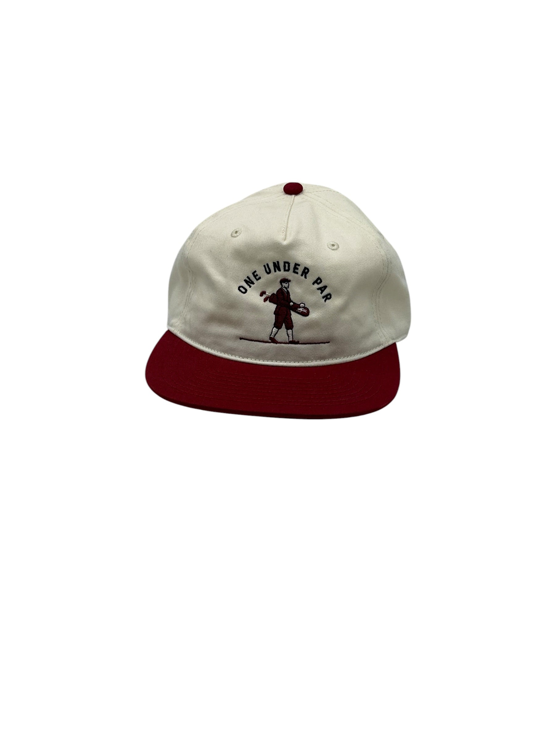 Vintage Golfer natural and cardinal hat angled view
