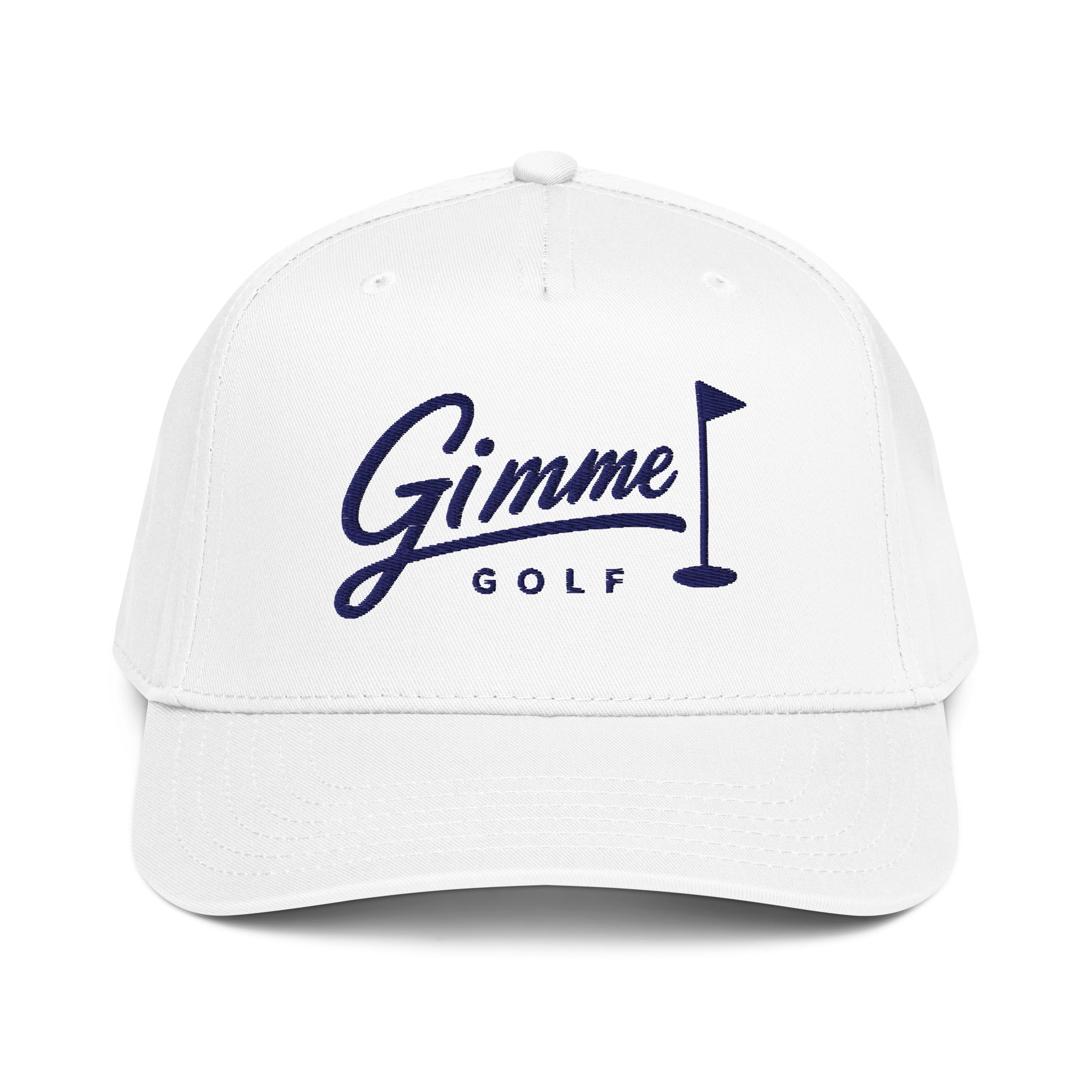 The Gimmie white five-panel golf hat front view