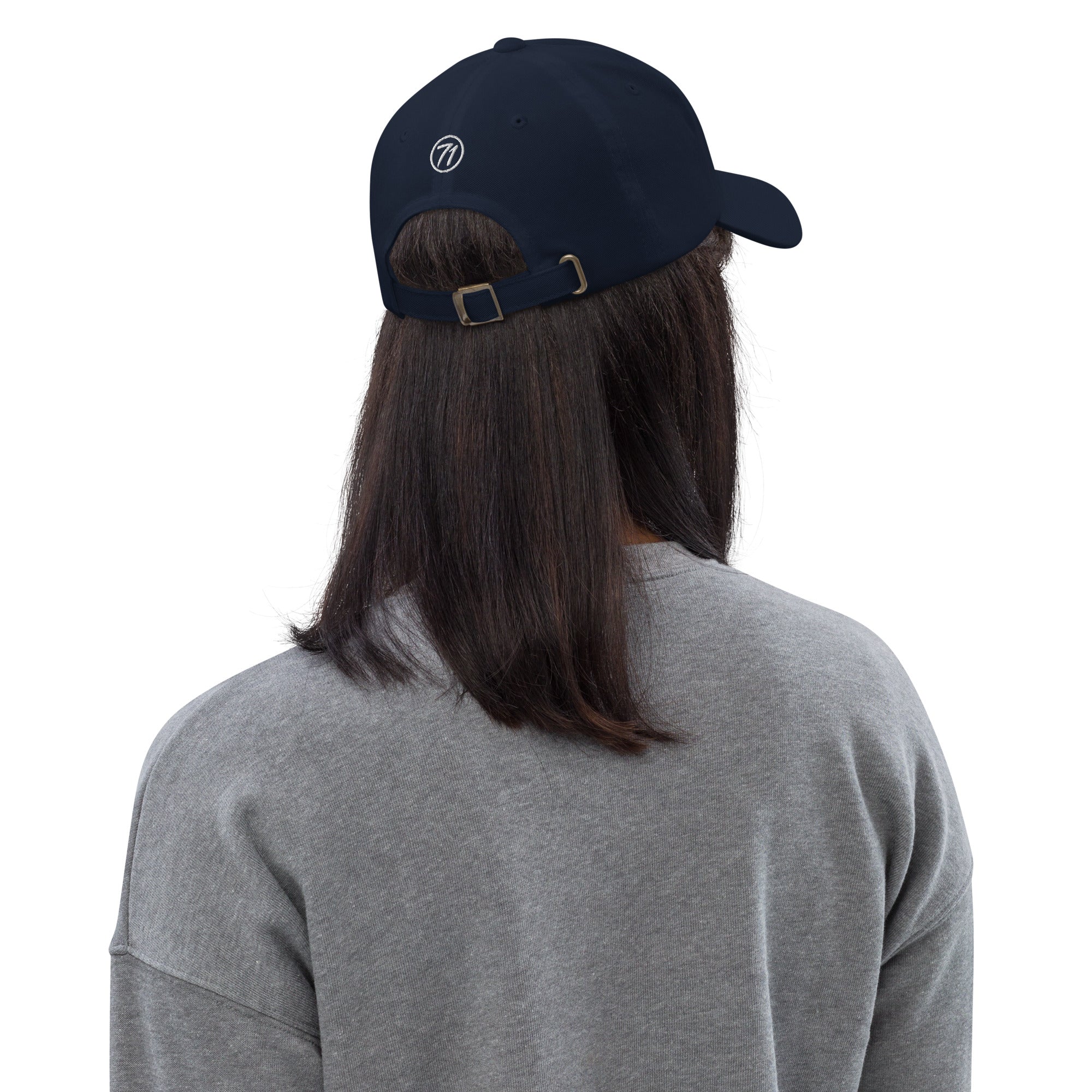 Every Shot Counts navy golf hat rear embroidery detail