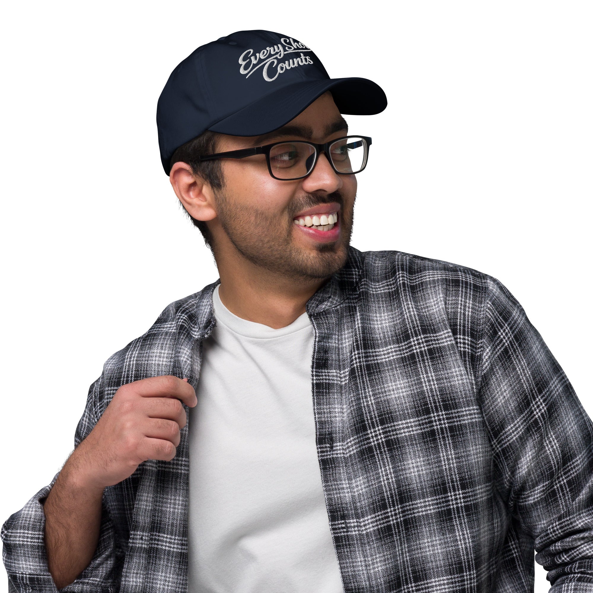 Every Shot Counts navy golf hat right profile