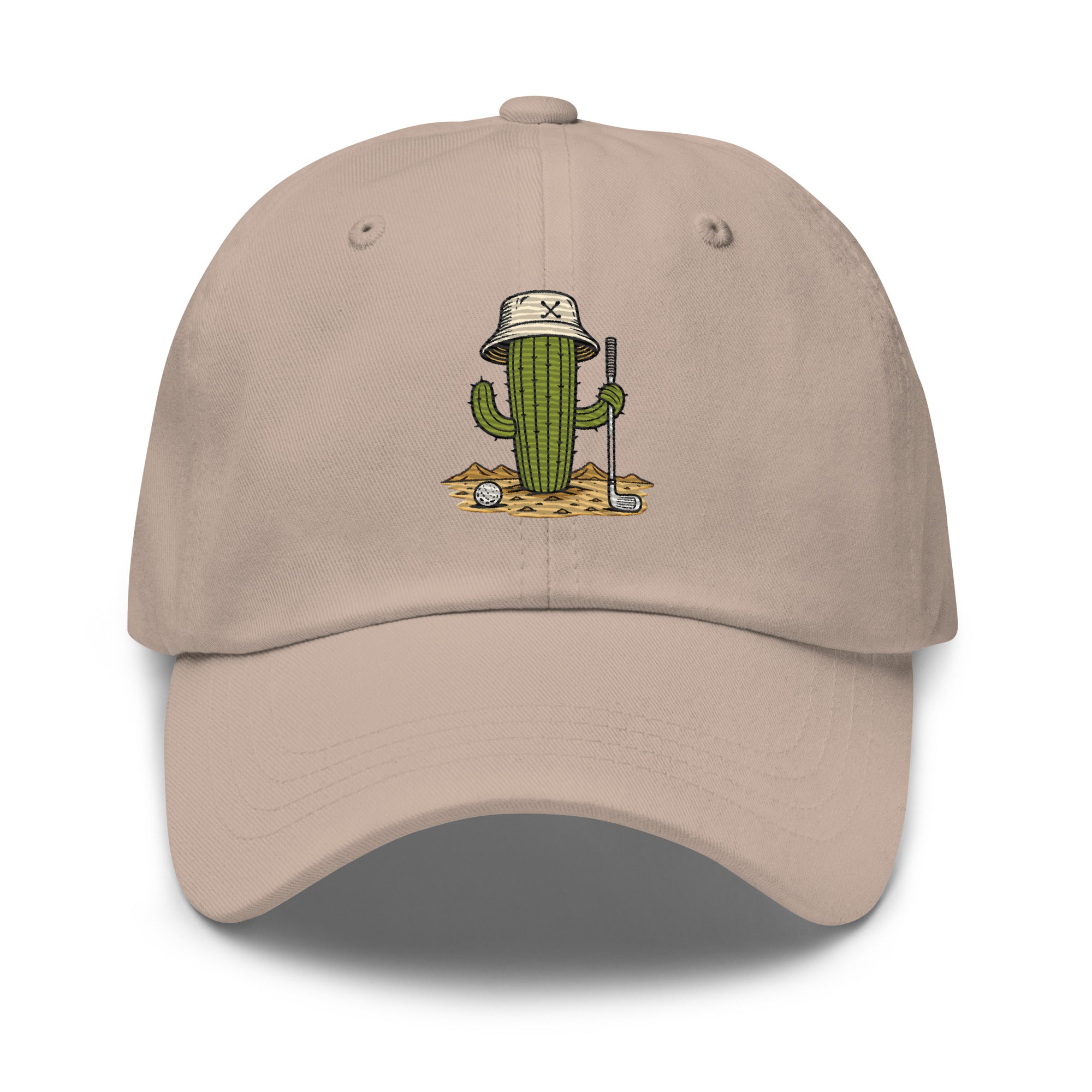 Golf Cactus dad hat in stone, front view