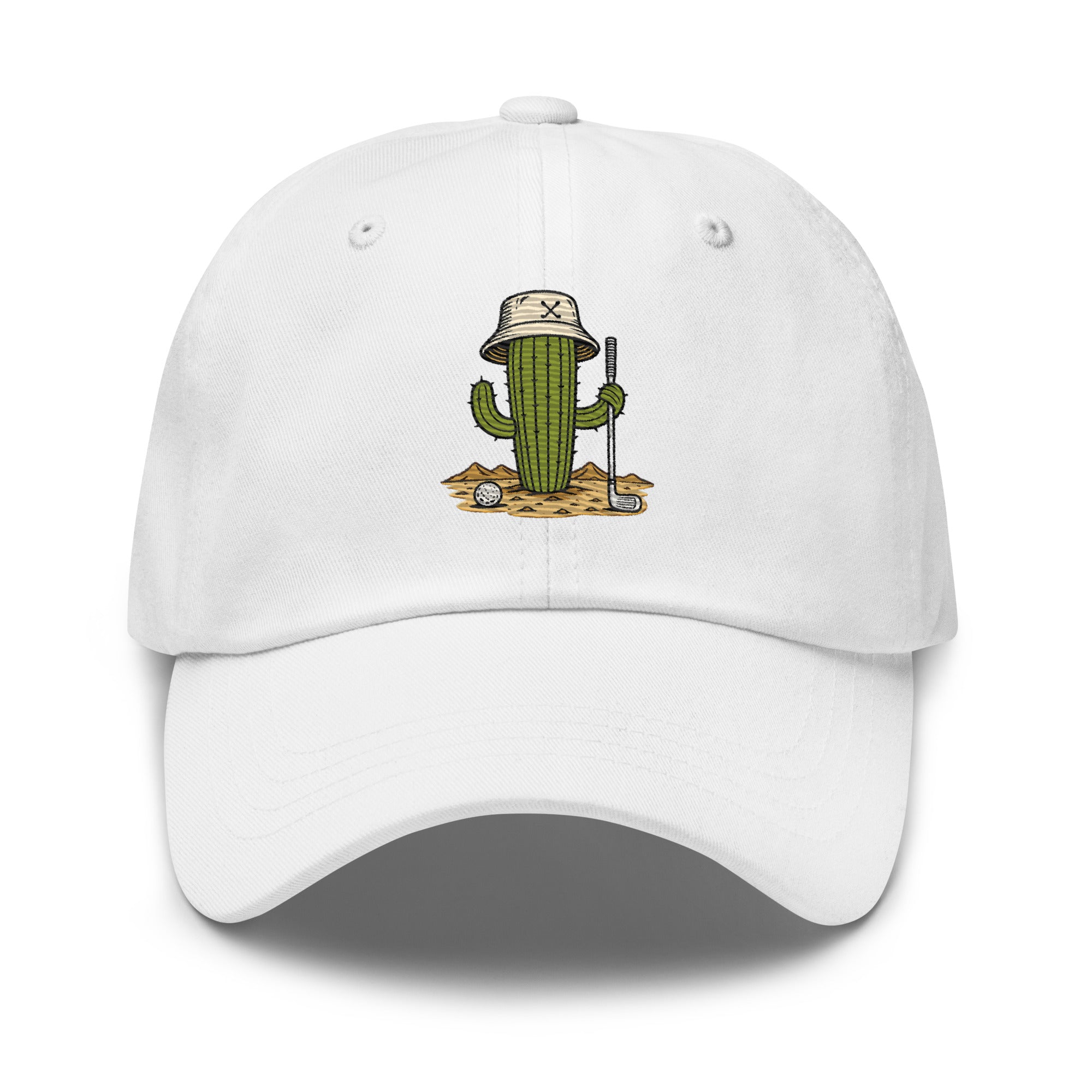 Golf Cactus dad hat in white, front view