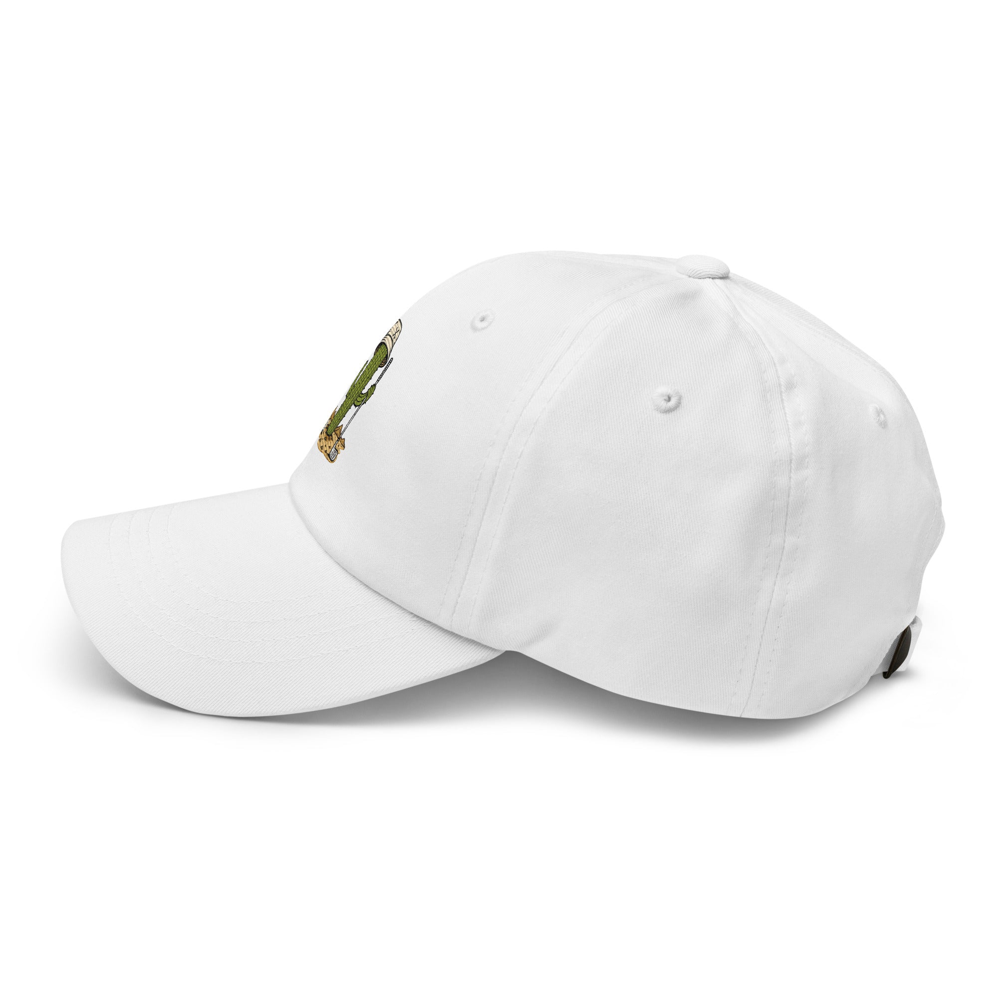 Golf Cactus white dad hat, left side