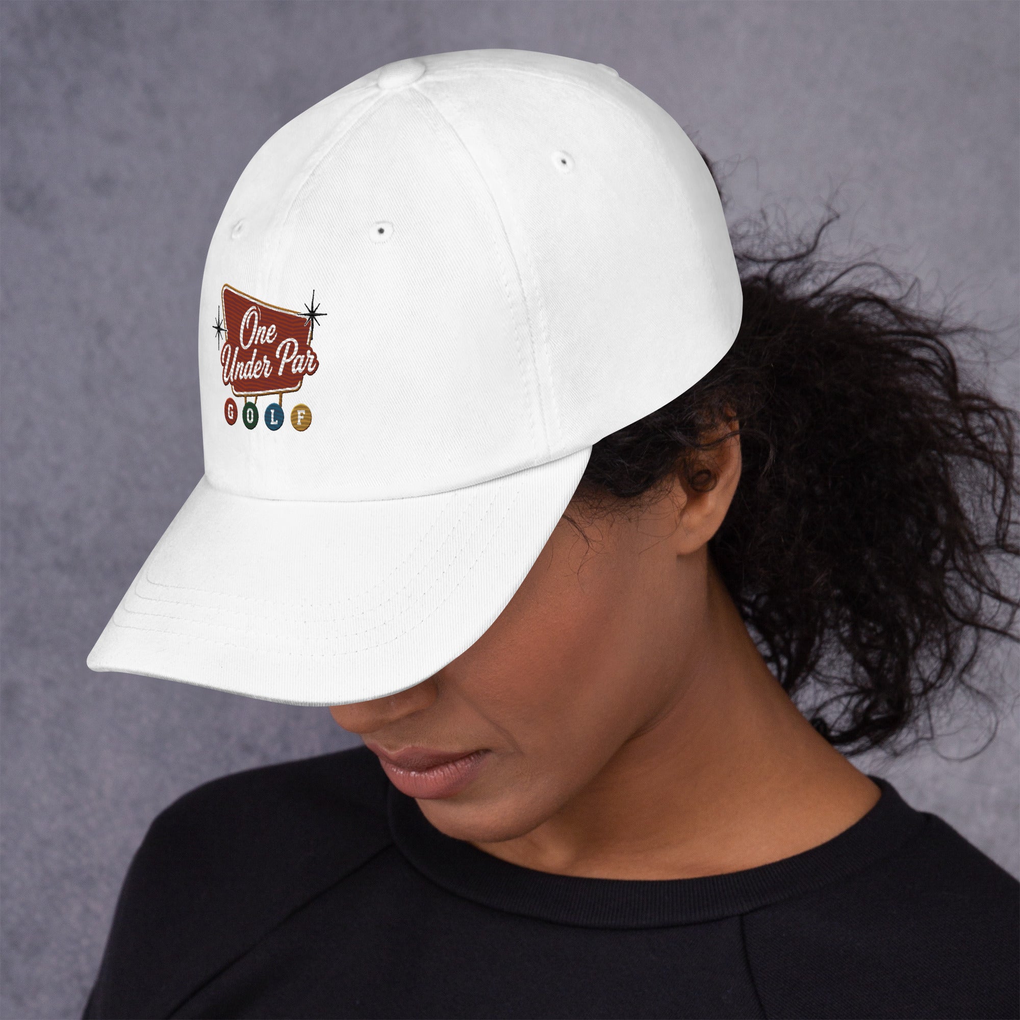 Vegas Style white golf hat side detail