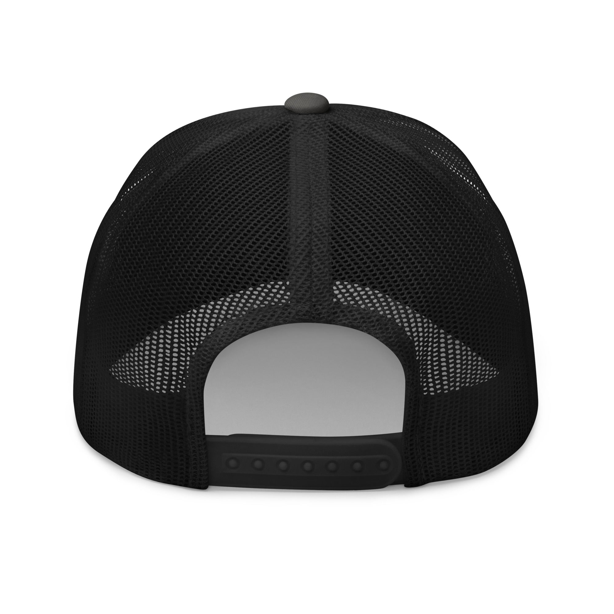 3 Putt Strut charcoal trucker hat, rear mesh view