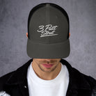 3 Putt Strut charcoal trucker hat, alternate front view