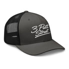 3 Putt Strut charcoal trucker hat, angled front view