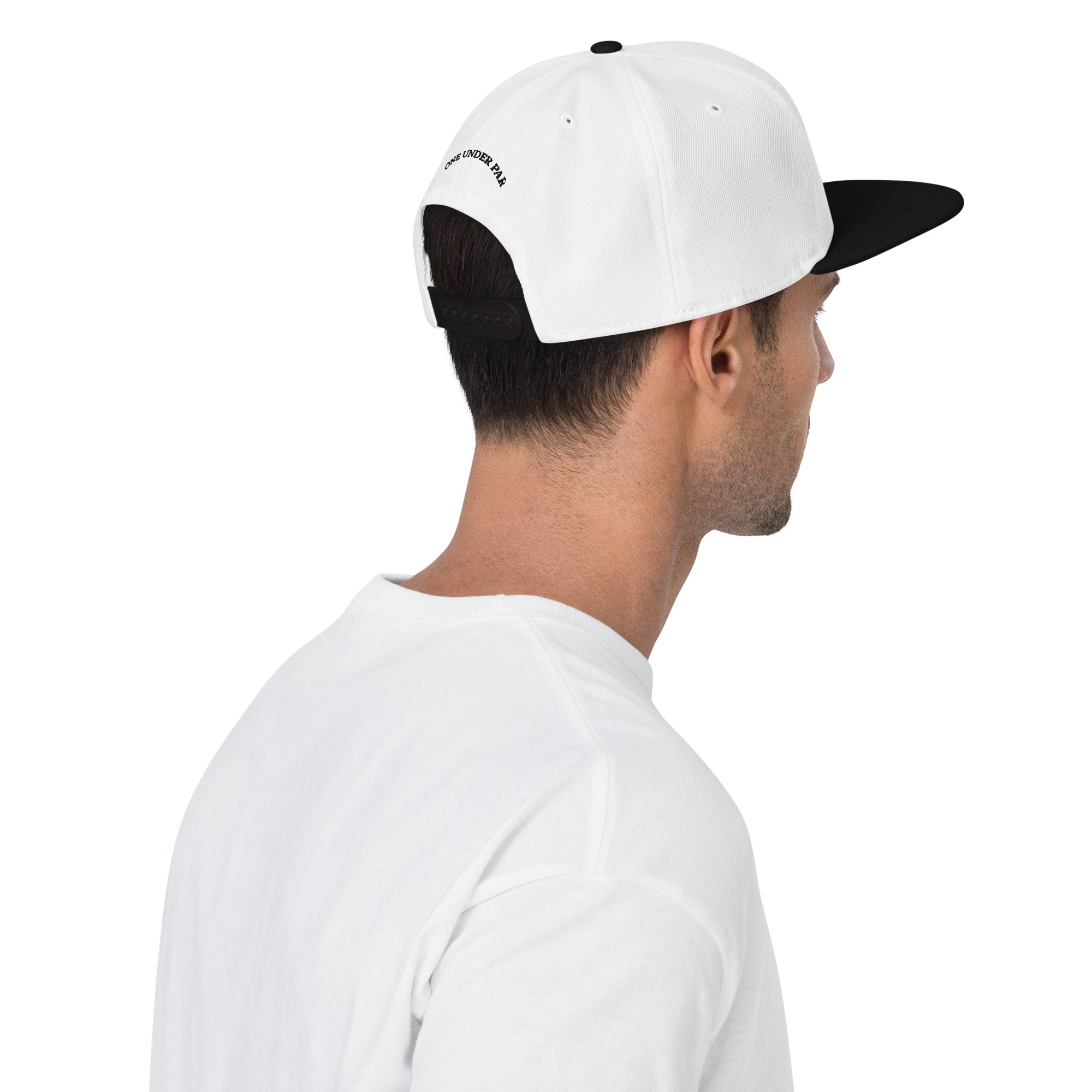 One Under -1 black and white hat rear detail