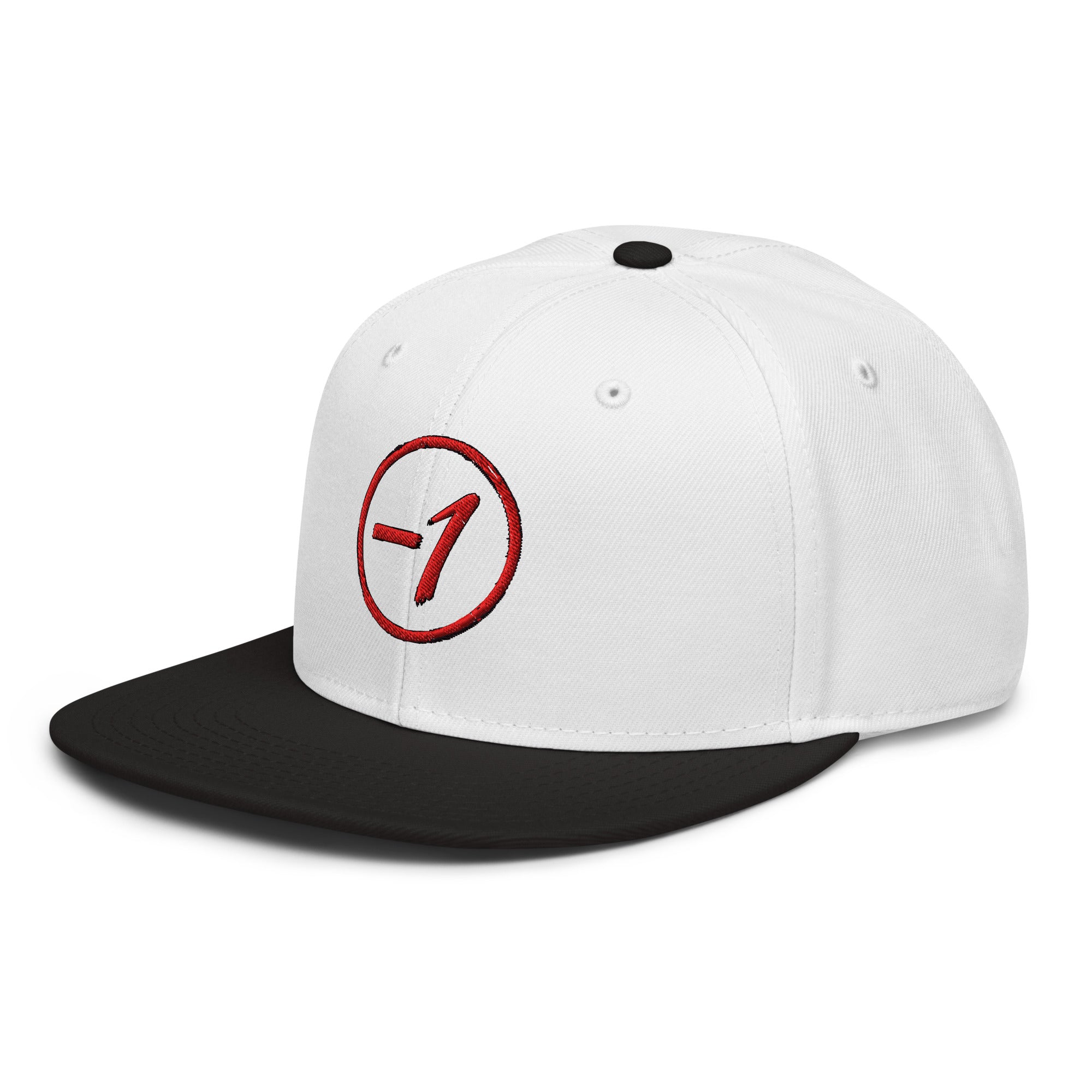 One Under -1 black and white flatbill hat left-front angle